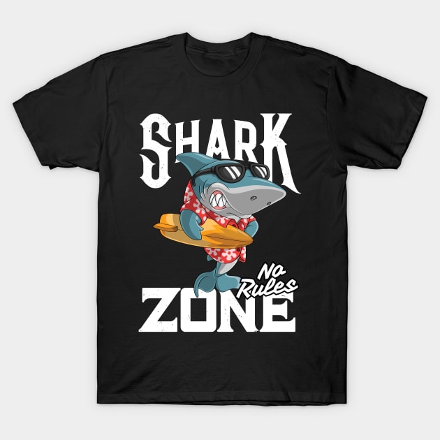 Shark Zone No Rules Surfer Surfing Gift Idea T-Shirt by Macphisto Shirts